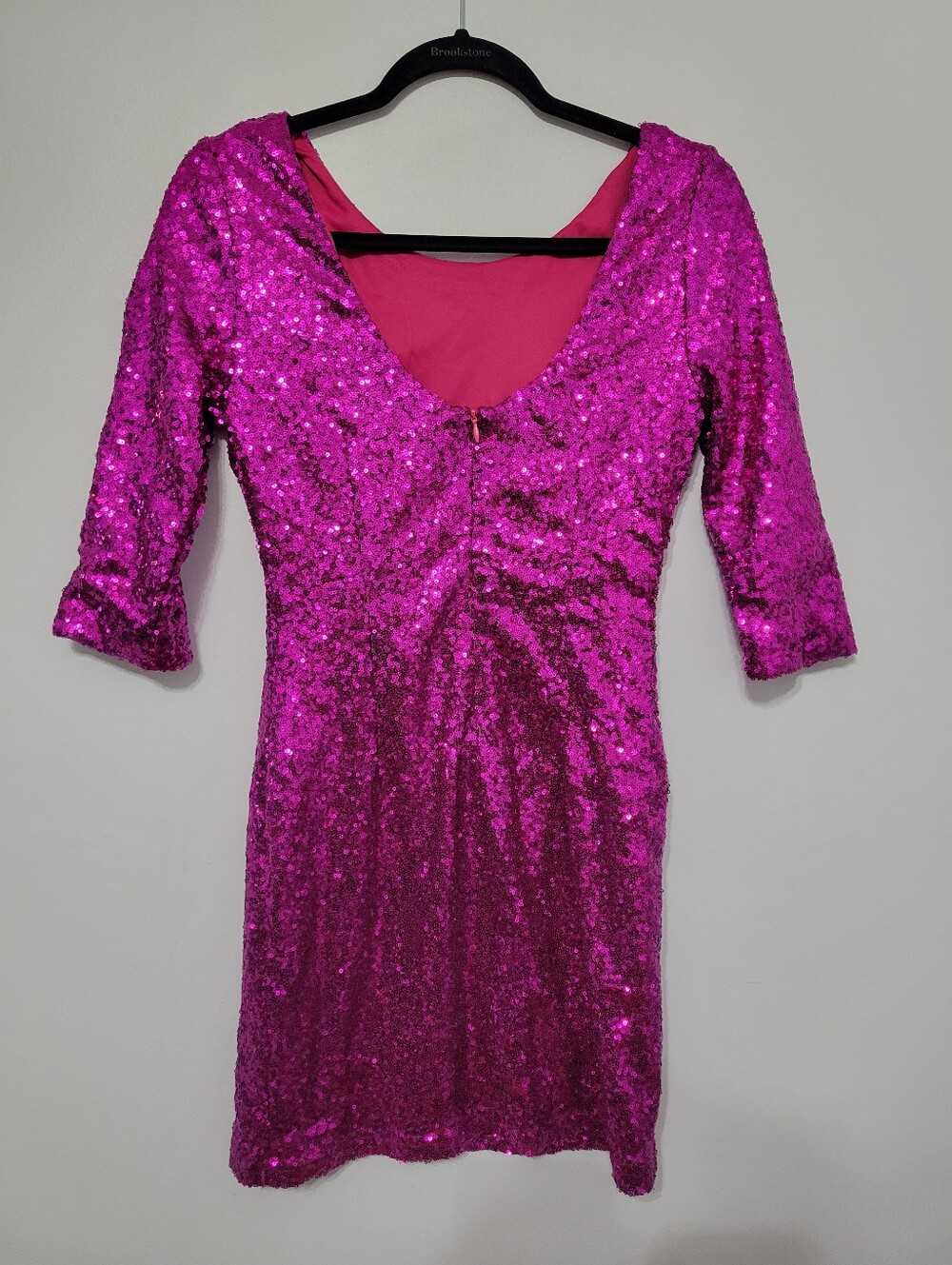 Lulus Delightful Ways Magenta Sequin Mini Dress Wide Neckline Low Back Party M - Picture 8 of 12